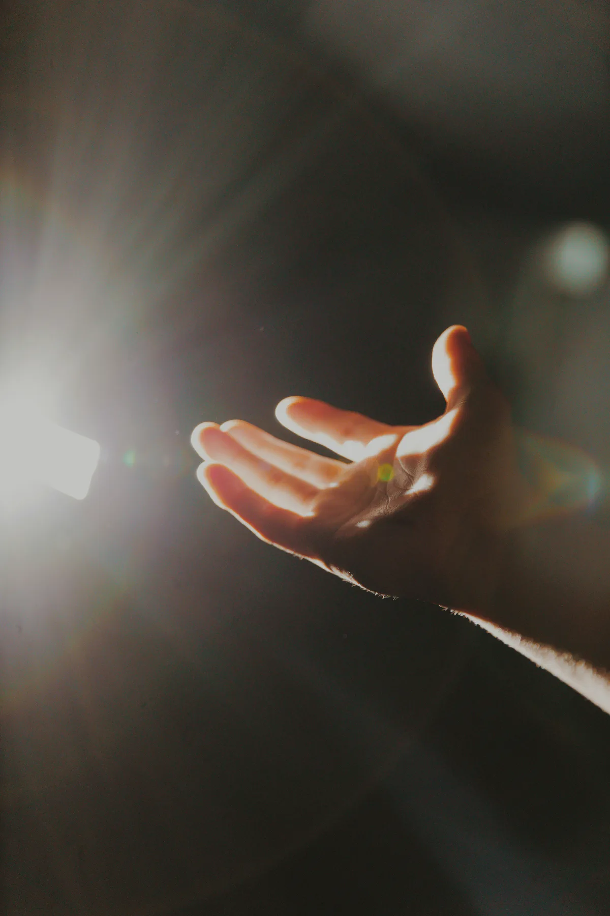 Hand reaching toward light