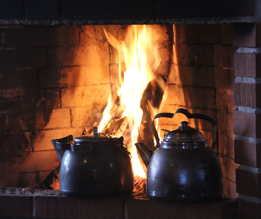 A warm hearth fire